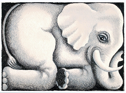2006 - Elefant eingesperrt - Oelkreide.jpg
